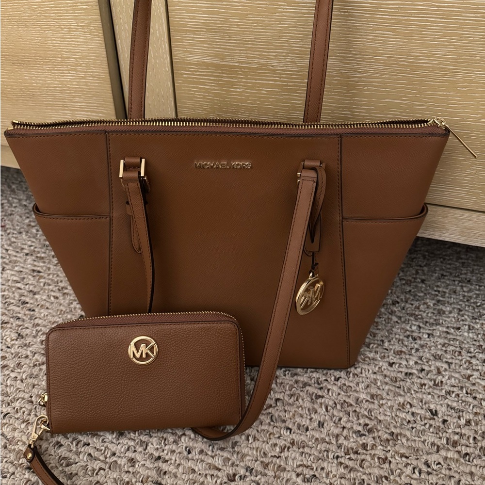 Michael Kors Tan Tote and Wallet Set